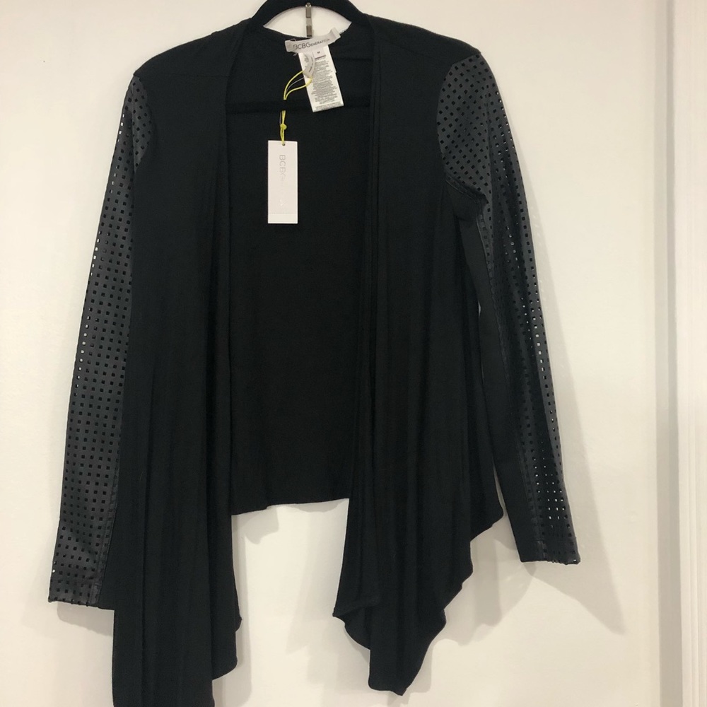 Black cardigan with leather sleeves